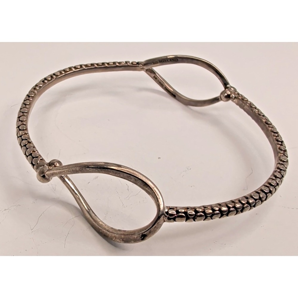Michael Dawkins 925 Sterling Granulated Teardrop Hook Bangle Bracelet 6.5"